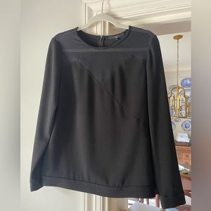 Tibi black long sleeve blouse with sheer crossneck detail
